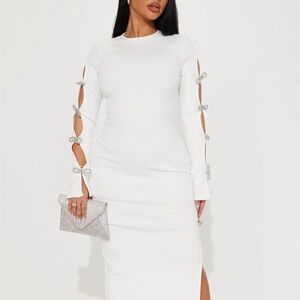 Fashion Nova White Maxi Dress with Bow Details